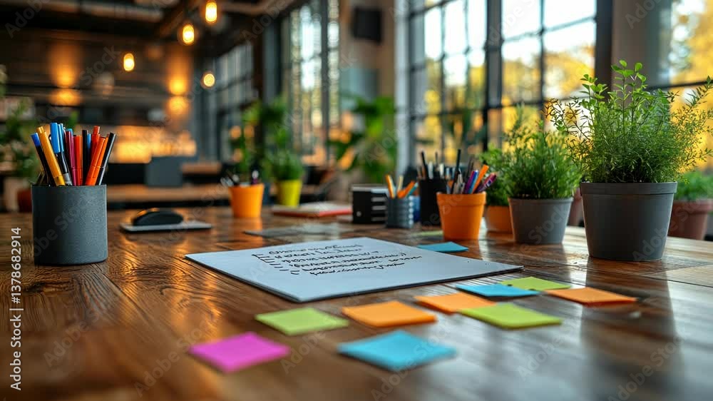 Creative workspace with colorful supplies and notes