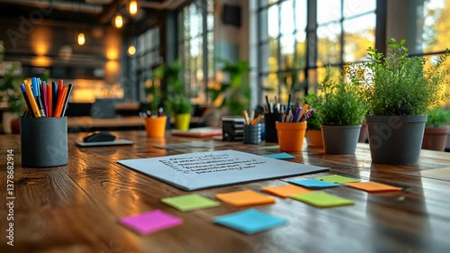 Wallpaper Mural Creative workspace with colorful supplies and notes Torontodigital.ca
