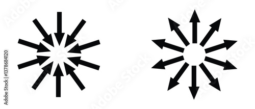 black silhouette inward arrow icon. flat and vintage style inward arrow on white background.