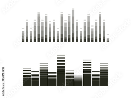 Black sound waves on white background - Music wave frequency or equaliser audio lines and digital voice volume visualisation vector set isolated illustrations 