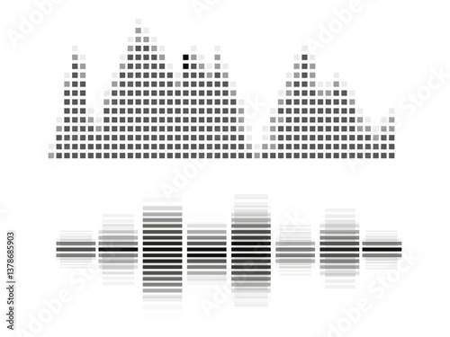 Black sound waves on white background - Music wave frequency or equaliser audio lines and digital voice volume visualisation vector set isolated illustrations 
