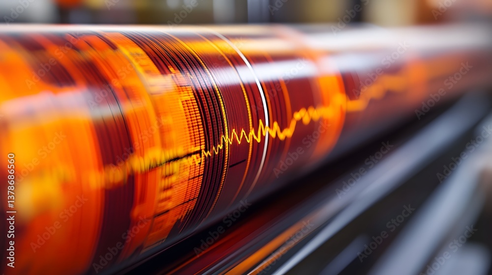 Detailed of a seismograph recording seismic waves Detailed of a seismograph recording seismic waves