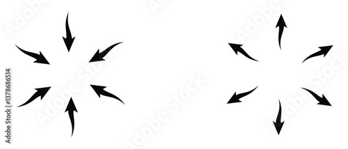 black silhouette inward arrow icon. flat and vintage style inward arrow on white background.