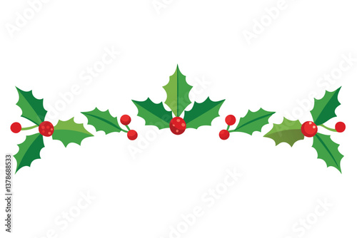 Decorative Holly Berry Branch with Green Leaves on Transparent Background
