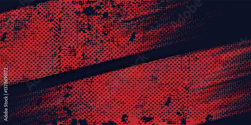Red halftone dots blue color pattern gradient grunge texture background. Dot pop art comic sport style vector illustration. Eps10