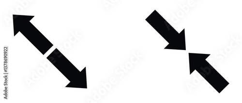 black silhouette inward arrow icon. flat and vintage style inward arrow on white background.