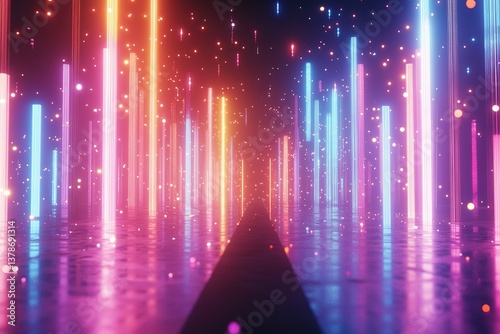 Celebration concept - abstract neon fireworks in nothingness, sparkle everywhere in 8K created with generative ai technology