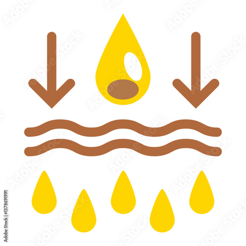 sunflower oil filtering or refining process with arrows and drops in flat design.