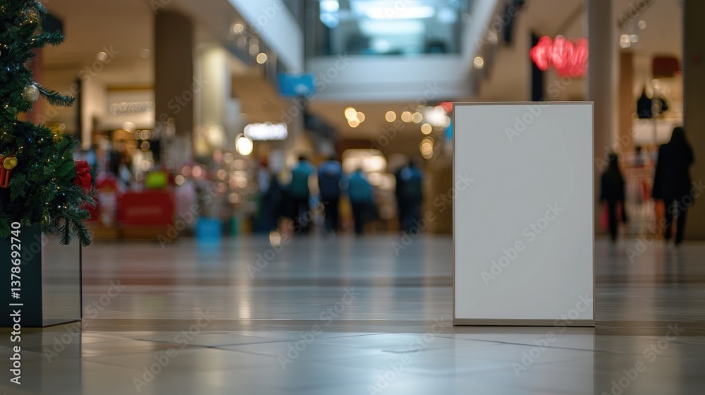 Mall billboard mockup, empty vertical display, blank advertisement space, indoor commercial poster, retail marketing template, public signboard design, promotional frame Mall billboard mockup, empty vertical display, blank advertisement space, indoor commercial poster, retail marketing template, public signboard design, promotional frame