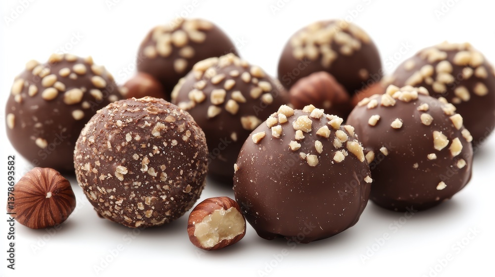 High Resolution Photograph of Chocolate Candy with Hazelnuts on a Pristine White Background High Resolution Photograph of Chocolate Candy with Hazelnuts on a Pristine White Background