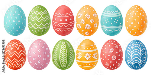 various painted Easter eggs isolated on transparent background	