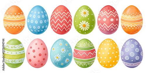 various painted Easter eggs isolated on transparent background	