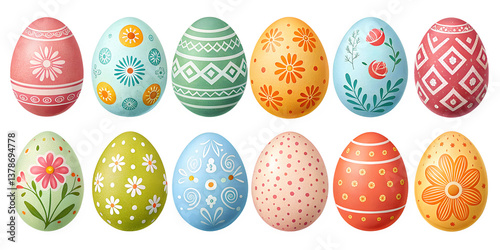 various painted Easter eggs isolated on transparent background	