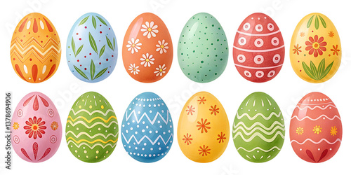 various painted Easter eggs isolated on transparent background	