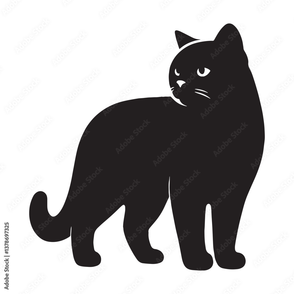 Obraz premium Shadowed Chartreux silhouette, evoking mystery and allure - Chartreux illustration - Chartreux vector - cat silhouette