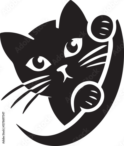 black Peeking cat silhouette vector, cat head silhouette vector, cat head vector illustration