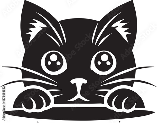 black Peeking cat silhouette vector, cat head silhouette vector, cat head vector illustration