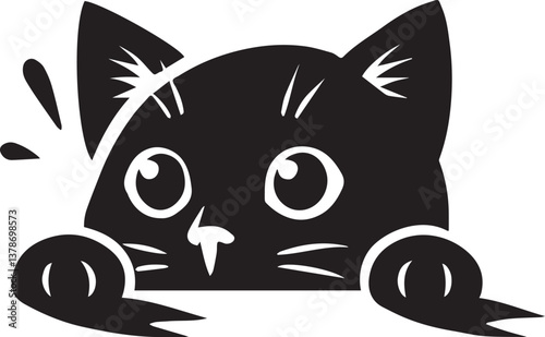 black Peeking cat silhouette vector, cat head silhouette vector, cat head vector illustration