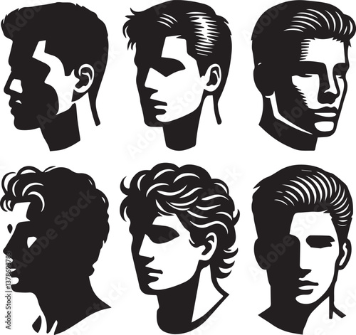 set of woman and man faces, woman and man head silhouette vector, vector illustration