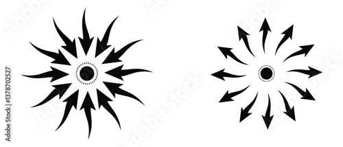black silhouette inward arrow icon. flat and vintage style inward arrow on white background.