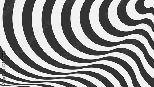 Abstract opt art fluid line pattern background featuring a  black and white geometric design, creating a dynamic and visually captivating effect.