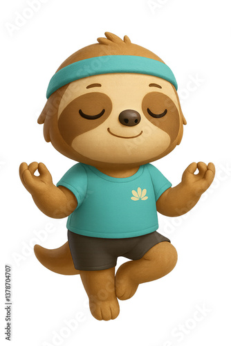 Cute 3D Sloth Doing Yoga