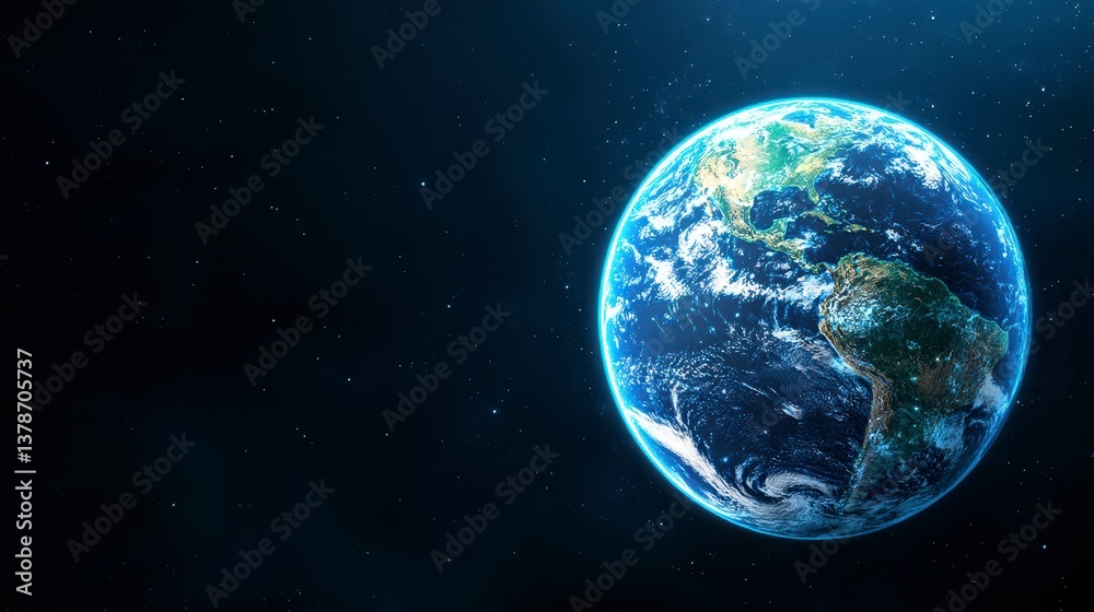 Fototapeta premium Glowing Pixelated Earth in Dark Space