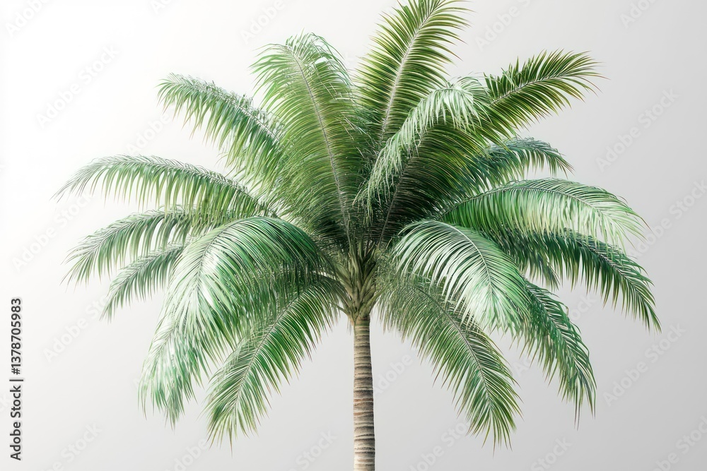Fototapeta premium Tall coconut palm tree with lush green fronds, isolated on transparent background