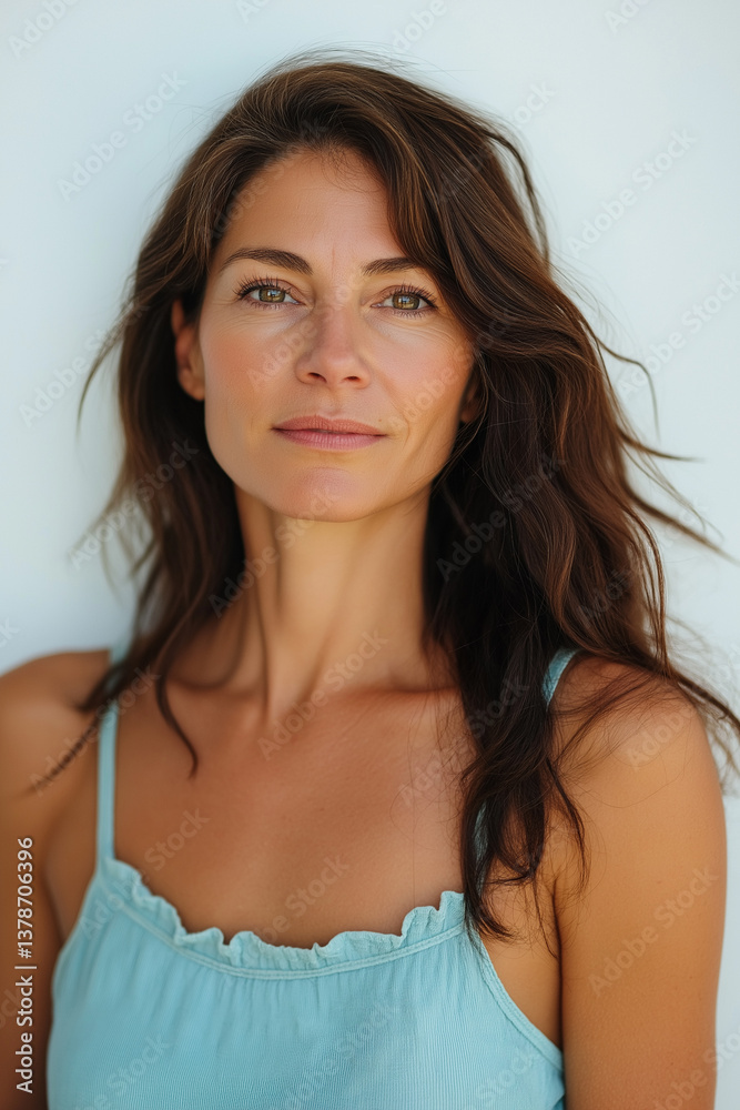 The image is a close-up shot of a woman's face and neck. The focus is sharp on the skin and features of the face and neck, with a shallow depth of field blurring the background. The woman has long, The image is a close-up shot of a woman's face and neck. The focus is sharp on the skin and features of the face and neck, with a shallow depth of field blurring the background. The woman has long,