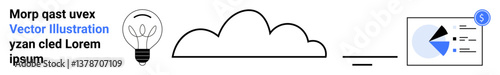 Lightbulb denoting ideas, cloud implying data storage, and chart representing analytics. Includes text sample. Ideal for innovation, creativity, technology, data, finance startups simple landing