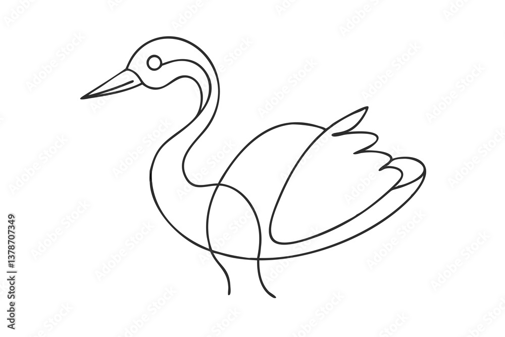 Obraz premium Elegant SingleLine Swan Drawing, Minimalist Bird Art, Nature Illustration