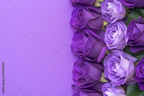 Fototapeta Naklejka Na Ścianę i Meble -  Elegant purple roses arranged artistically against a soft purple background, exuding charm.