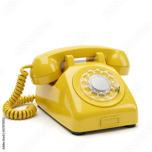 Vintage Yellow Rotary Telephone – Retro Communication Device with Circular Dial and Curly Cord