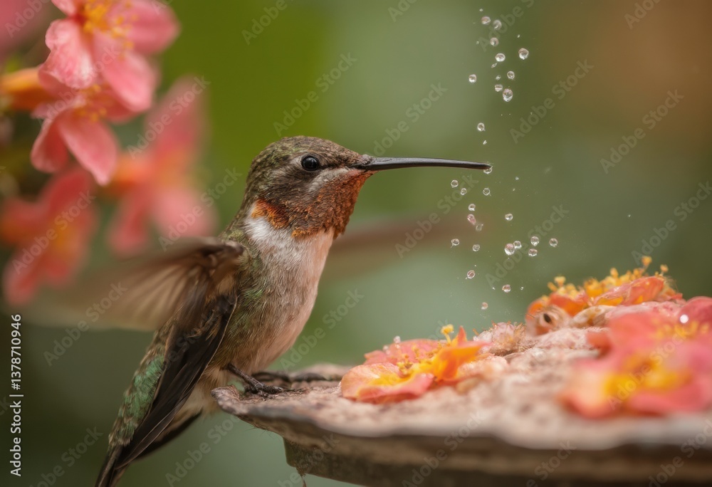 Fototapeta premium Bird Drinking Water From A Flower