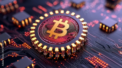 Wallpaper Mural Golden Bitcoin on Circuit Board Close Up View Torontodigital.ca