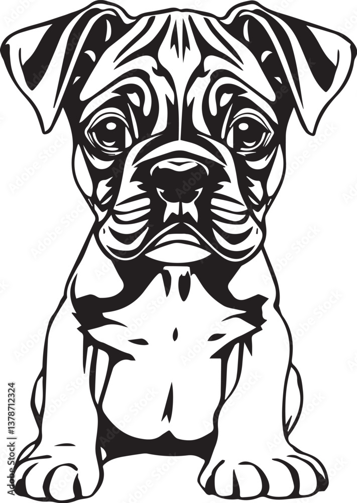 Boxer puppy. Hand drawn vector illustration Boxer puppy. Hand drawn vector illustration