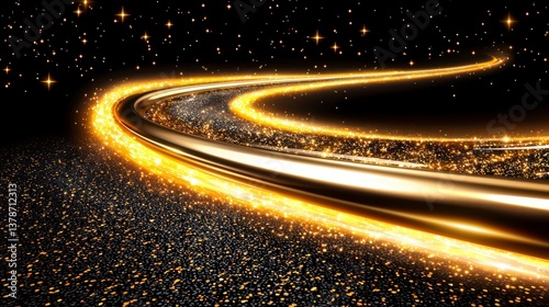 Golden Light Trail in Dark Space with Stars
