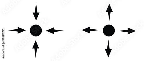 black silhouette inward arrow icon. flat and vintage style inward arrow on white background.