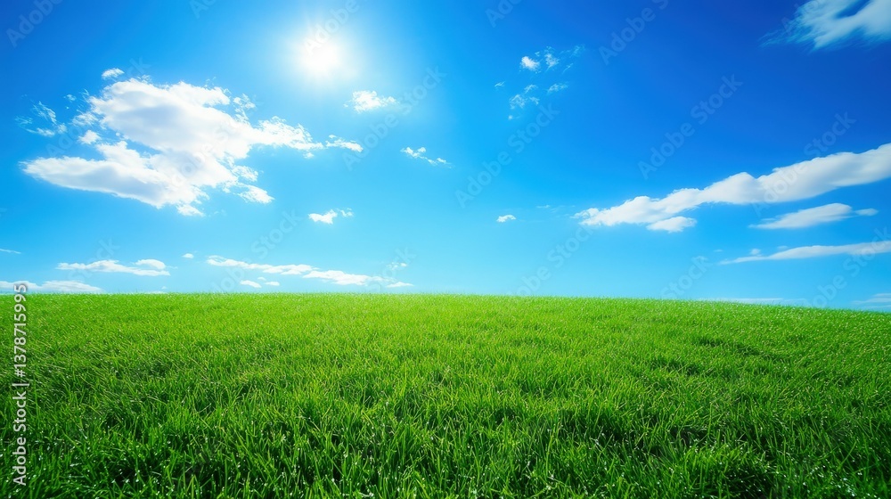 Green meadow under a blue sky with fluffy clouds landscape stock image free Green meadow under a blue sky with fluffy clouds landscape stock image free