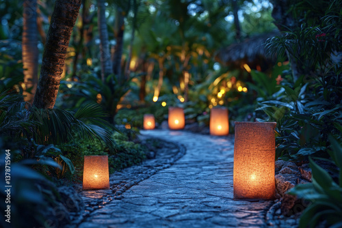 A glowing luminary bag on a...