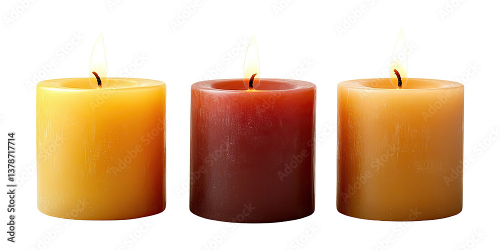 Three Pillar Candles on transparent background