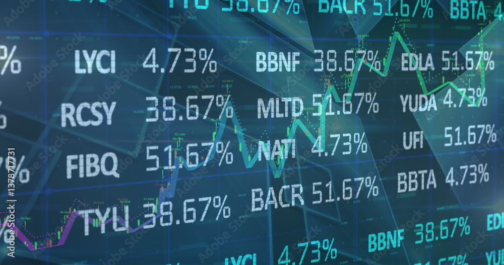 Obraz premium Image of statistics and data processing on blue background