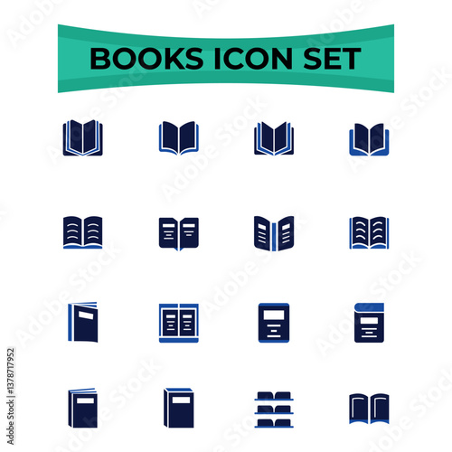 set of  Open Book icon Flat simple outline set Books icon   . Manual Book Filled Glyph Icon