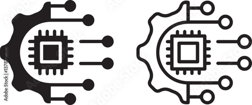 Circuit board icon, microchip symbol, electronic component design, digital technology graphic, integrated circuit representation futuristic circuit pattern,