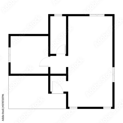 Black and White floor plan of a modern unfurnished house for your design. Suburban house vector blueprint. Architectural background.