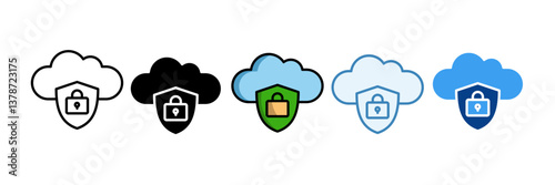 Cloud Security  Icon Set Multiple Style Collection