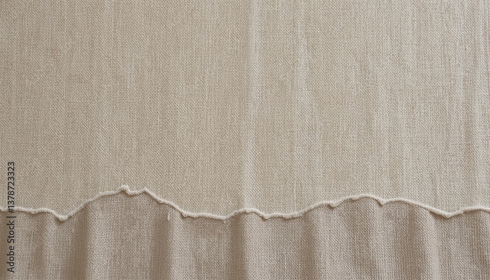 Cream-Colored Textured Fabric with Irregular Bottom Edge Close-Up Detail Shot Cream-Colored Textured Fabric with Irregular Bottom Edge Close-Up Detail Shot