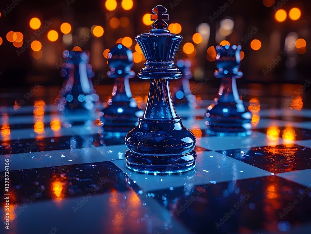 Business Chess Tournament with Glowing Pieces