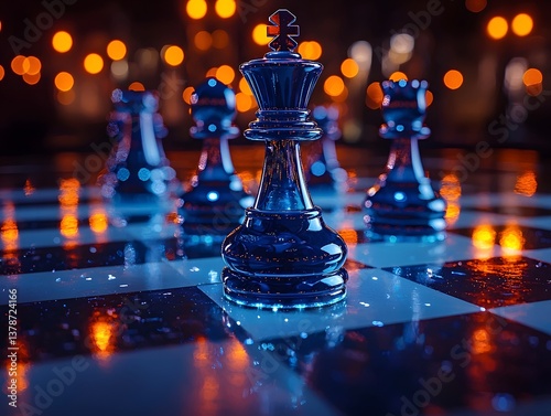 Obraz na płótnie Business Chess Tournament with Glowing Pieces w salonie