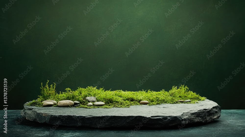 Fototapeta premium Stone podium with moss for product display natural beauty presentation